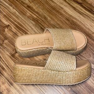 Beach Matisse womens 10 sandals wedge platform slide jute tan neutral nwt casual